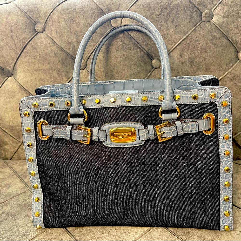MICHAEL KORS Hamilton Studded Tote Bag - Dark Denim